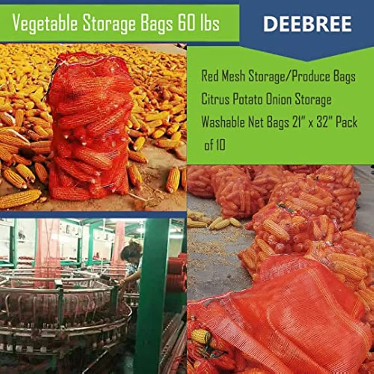 1 Bushel (50 lb) Red Tubular Mesh Bag - 21" x 32" Pack of 300