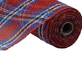 10" Plaid Poly Burlap Red Royal Black White Mesh RP8146