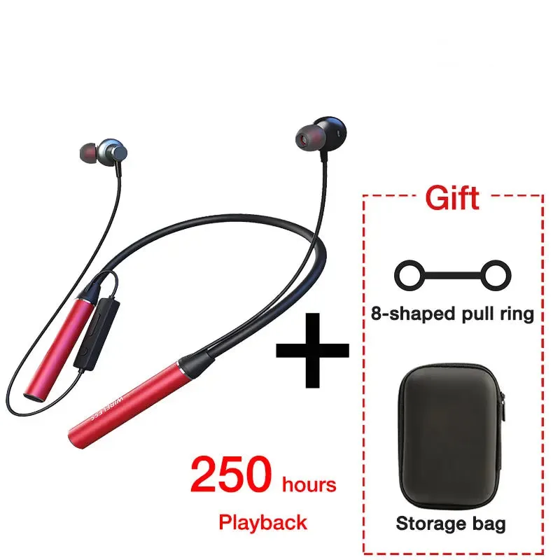 180 Hour Endurance Bluetooth Bass Stereo Wireless Neckband Earphones with Mic