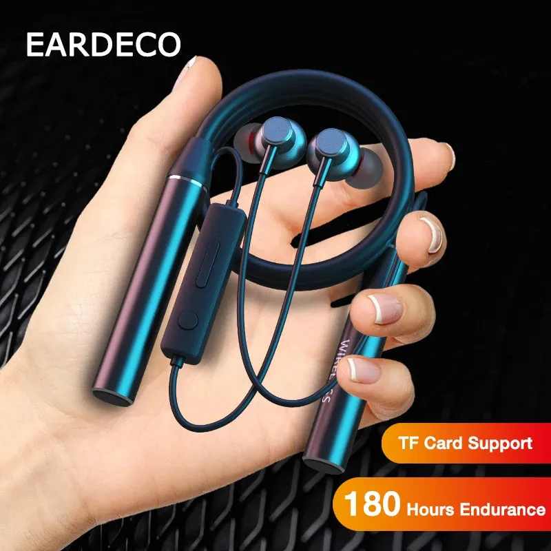 180 Hour Endurance Bluetooth Bass Stereo Wireless Neckband Earphones with Mic