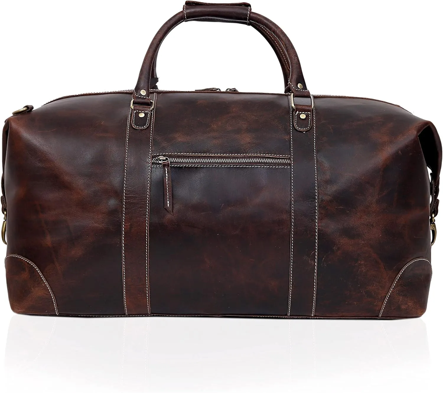 24" Classic Retro Brown Buffalo Leather Travel Duffel: The Ultimate Gym, Travel, and Weekend Companion - Vintage Brown Leather Duffel Bag