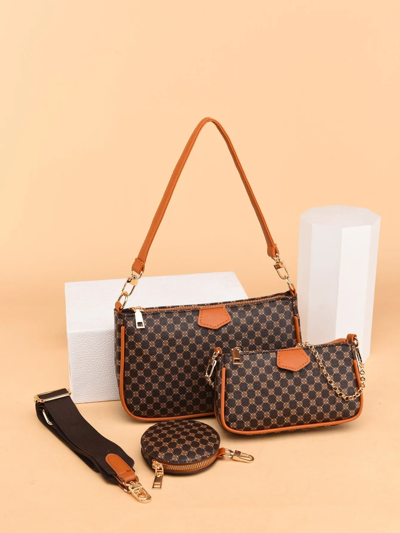 3pcs Geometric Print Shoulder Bag Set