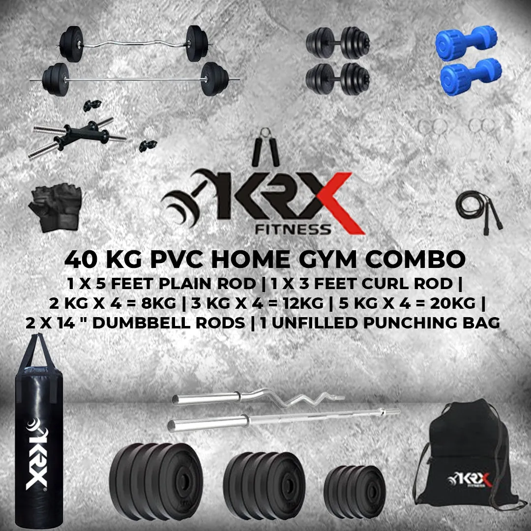 40 kg PVC Combo with Unfilled Punching Bag & PVC Dumbbells | Home Gym | (2 kg x 4 = 8Kg   3 kg x 4 = 12 kg   5 kg x 4 = 20Kg)