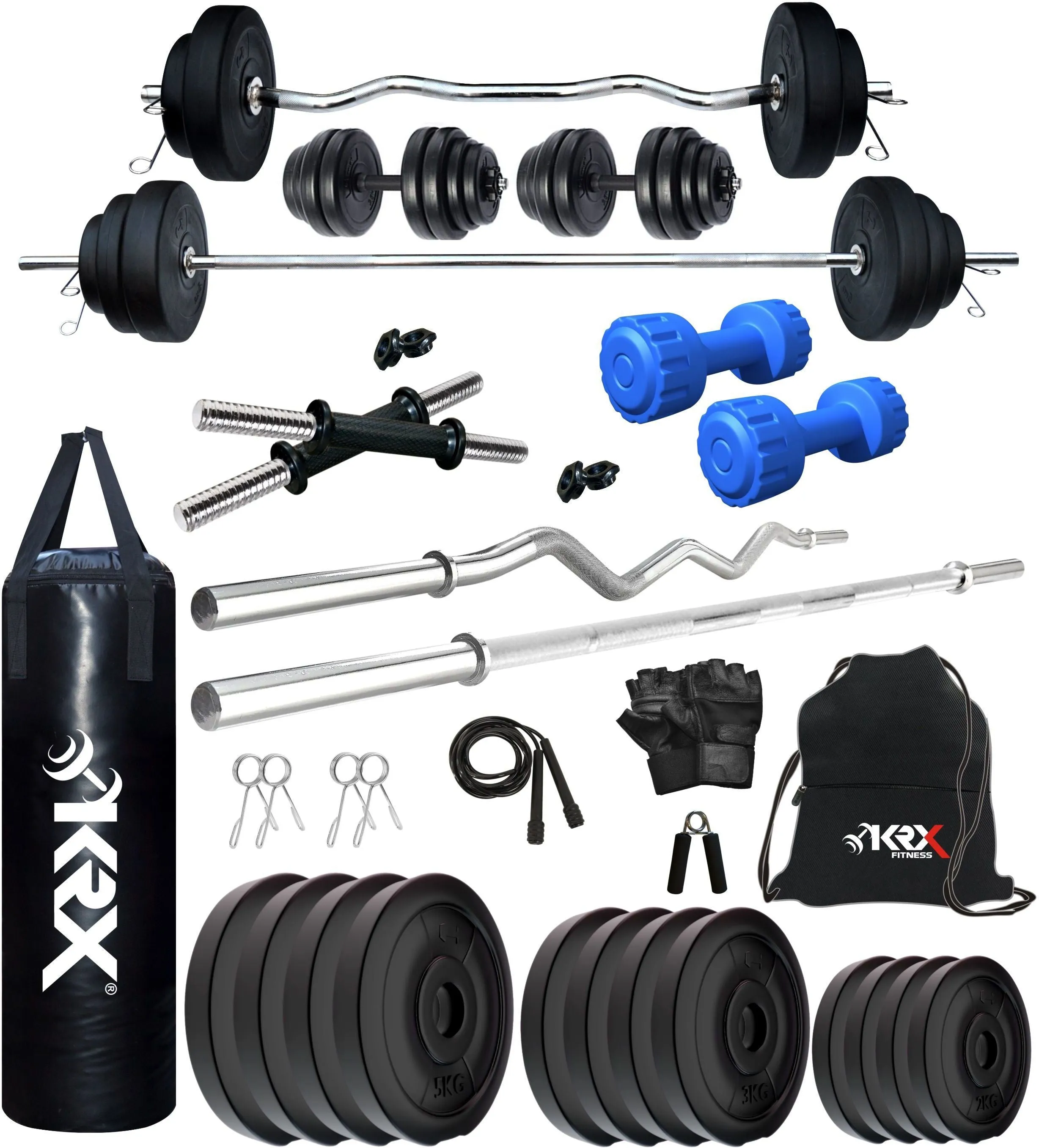 40 kg PVC Combo with Unfilled Punching Bag & PVC Dumbbells | Home Gym | (2 kg x 4 = 8Kg   3 kg x 4 = 12 kg   5 kg x 4 = 20Kg)