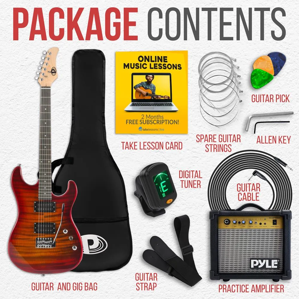 6-String Electric Guitar Kit- Includes Amplifier With Accessory Kit (Red)