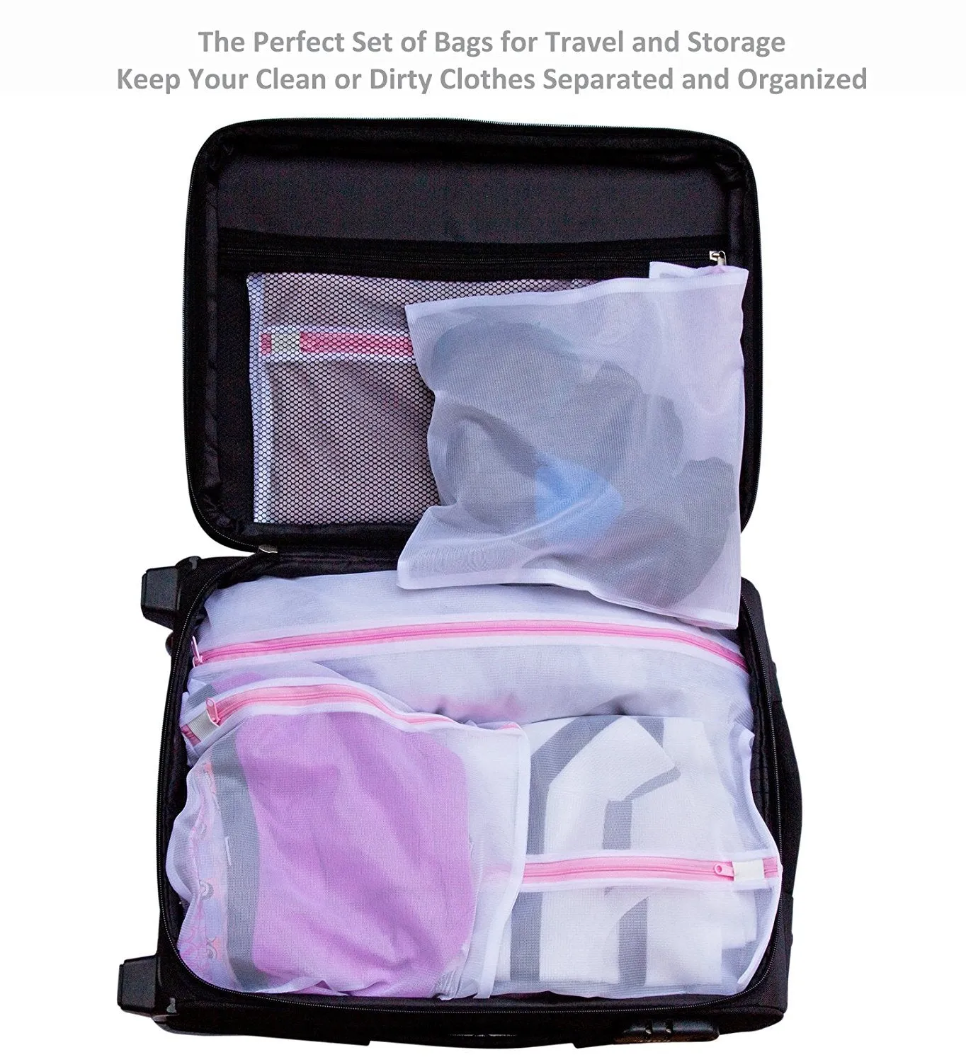 7Pcs Mesh Laundry Bags with Premium-Pink