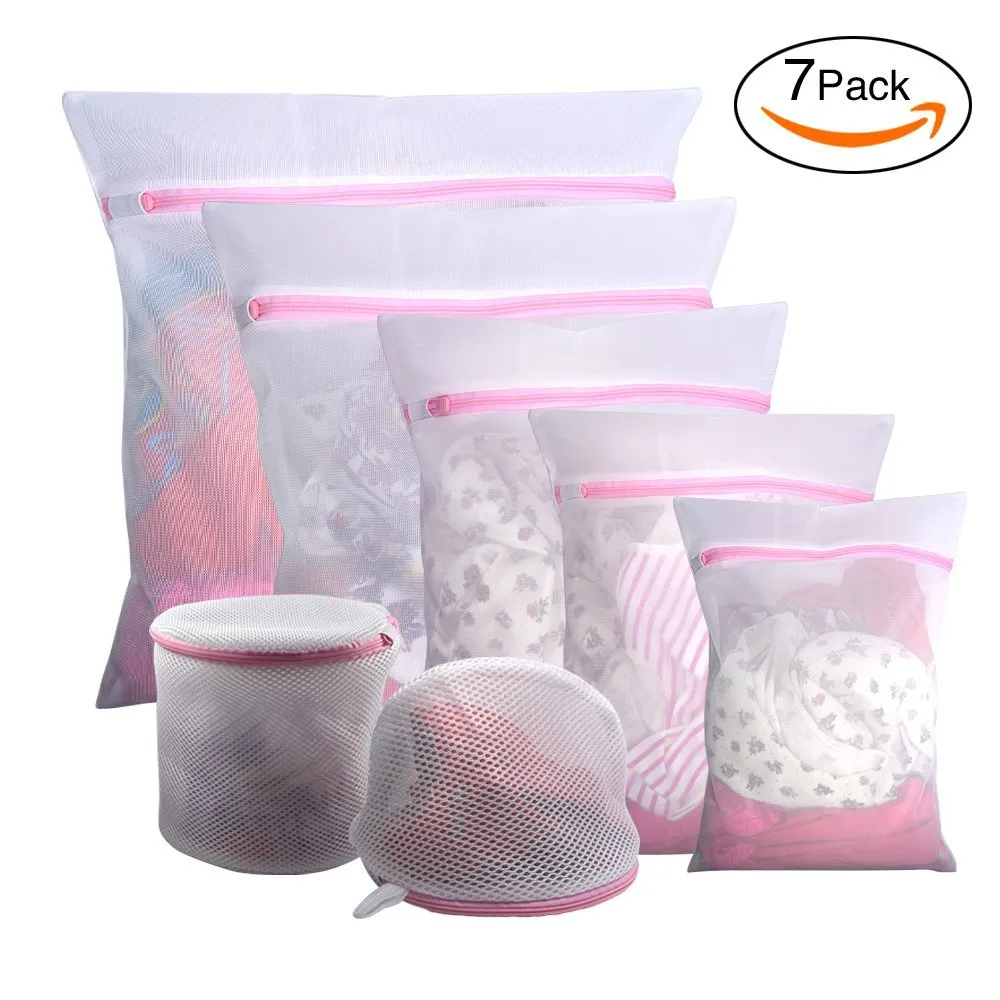 7Pcs Mesh Laundry Bags with Premium-Pink