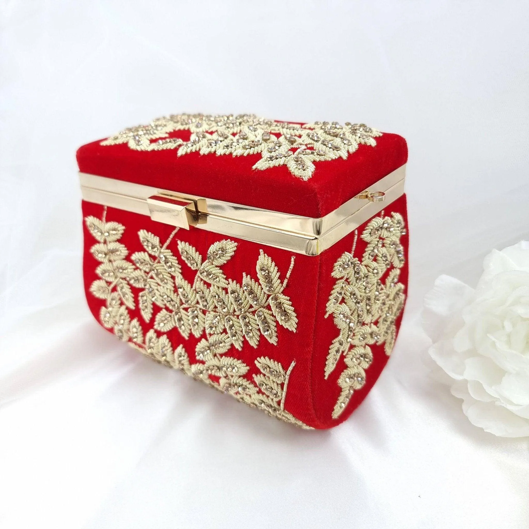 Ameera Red Gold Box Clutch, Vanity Box,