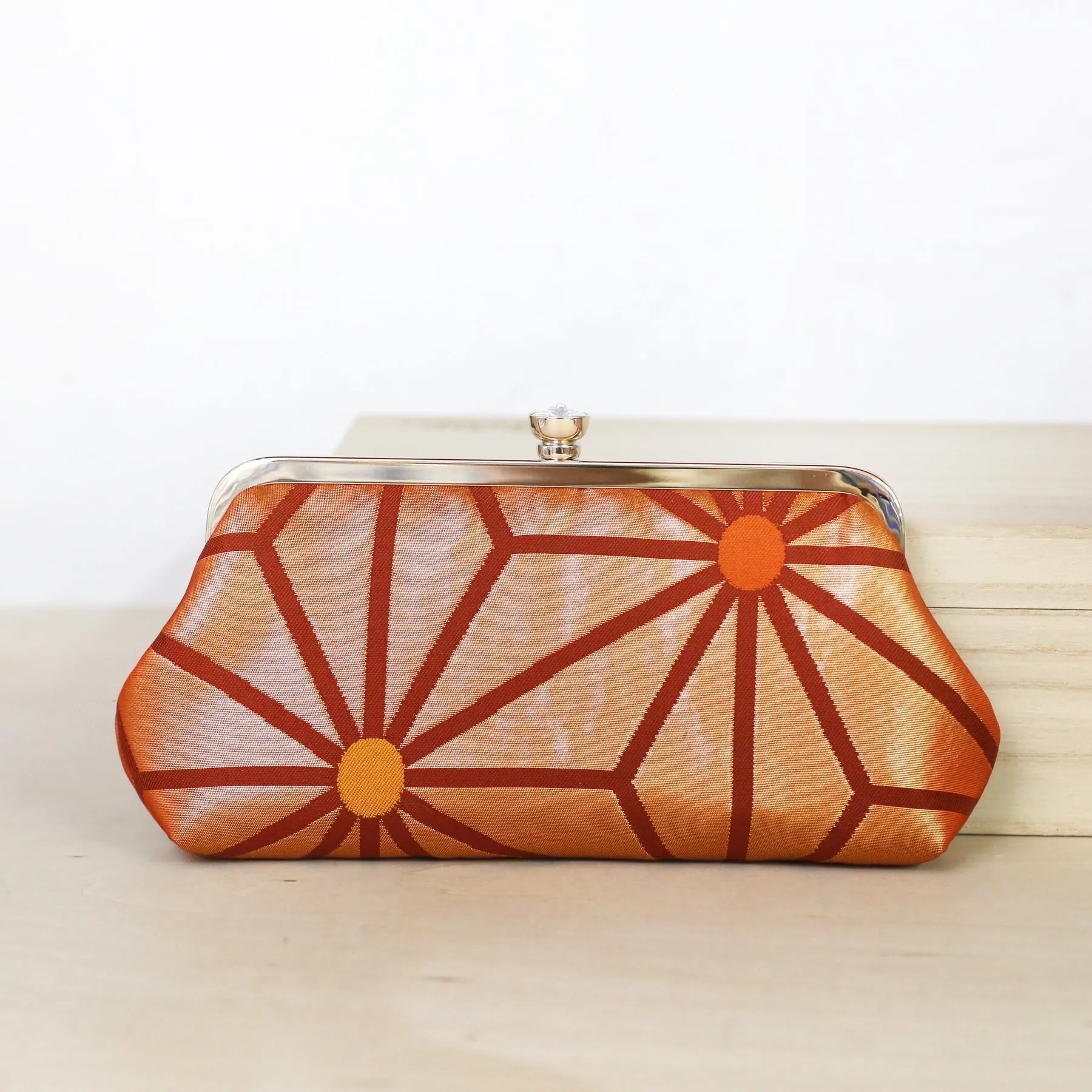 Asanoha Kimono Clutch in Orange Red Turquoise | Upcycled from vintage Japanese Obi