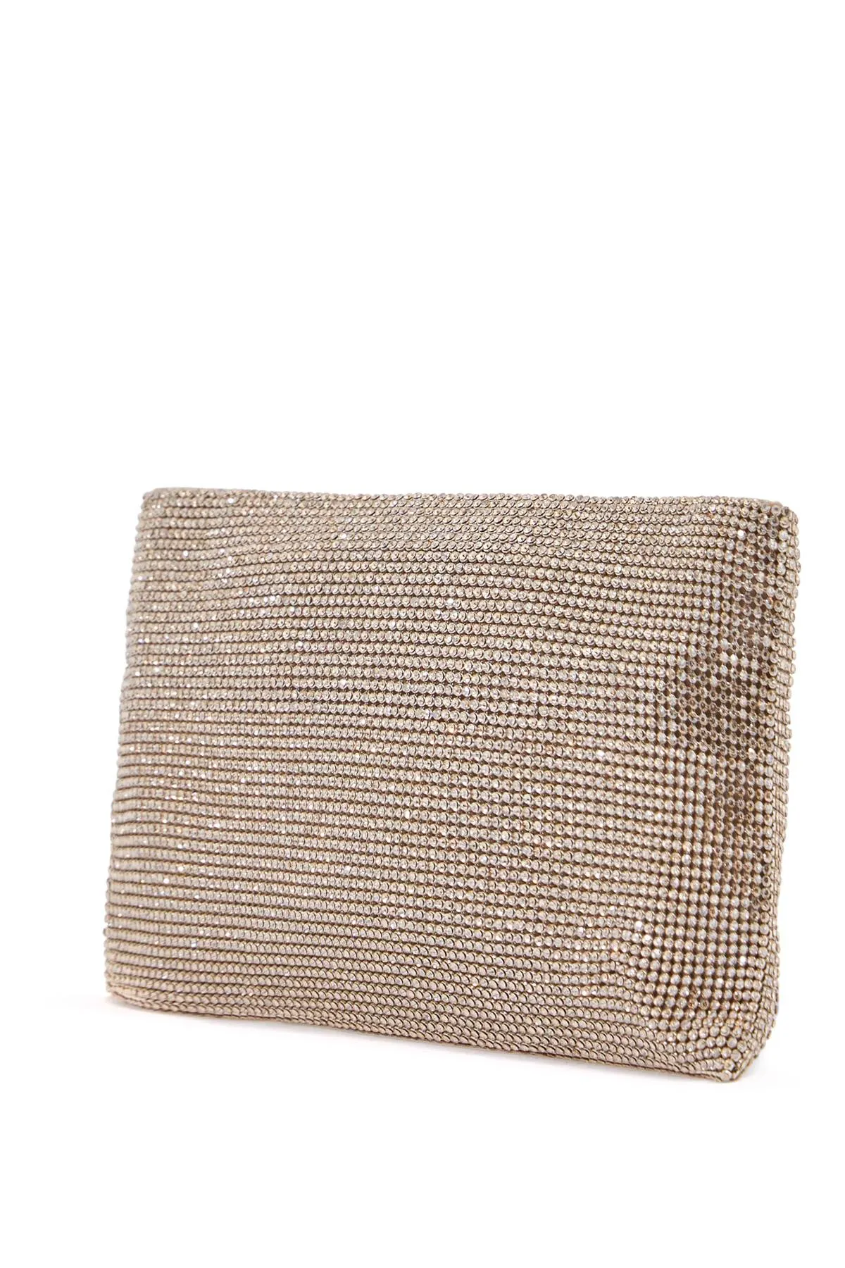 Benedetta Bruzziches Compact Rectangular Bag In Light Gold Rhinestones With Elegant And Sophisticated Chain