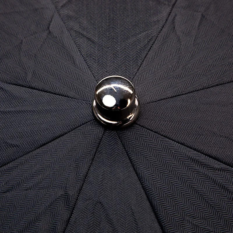 Black Herringbone Canopy Travel Umbrella Woven Leather Handle