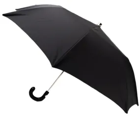 Black Herringbone Canopy Travel Umbrella Woven Leather Handle