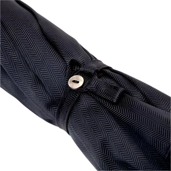 Black Herringbone Canopy Travel Umbrella Woven Leather Handle