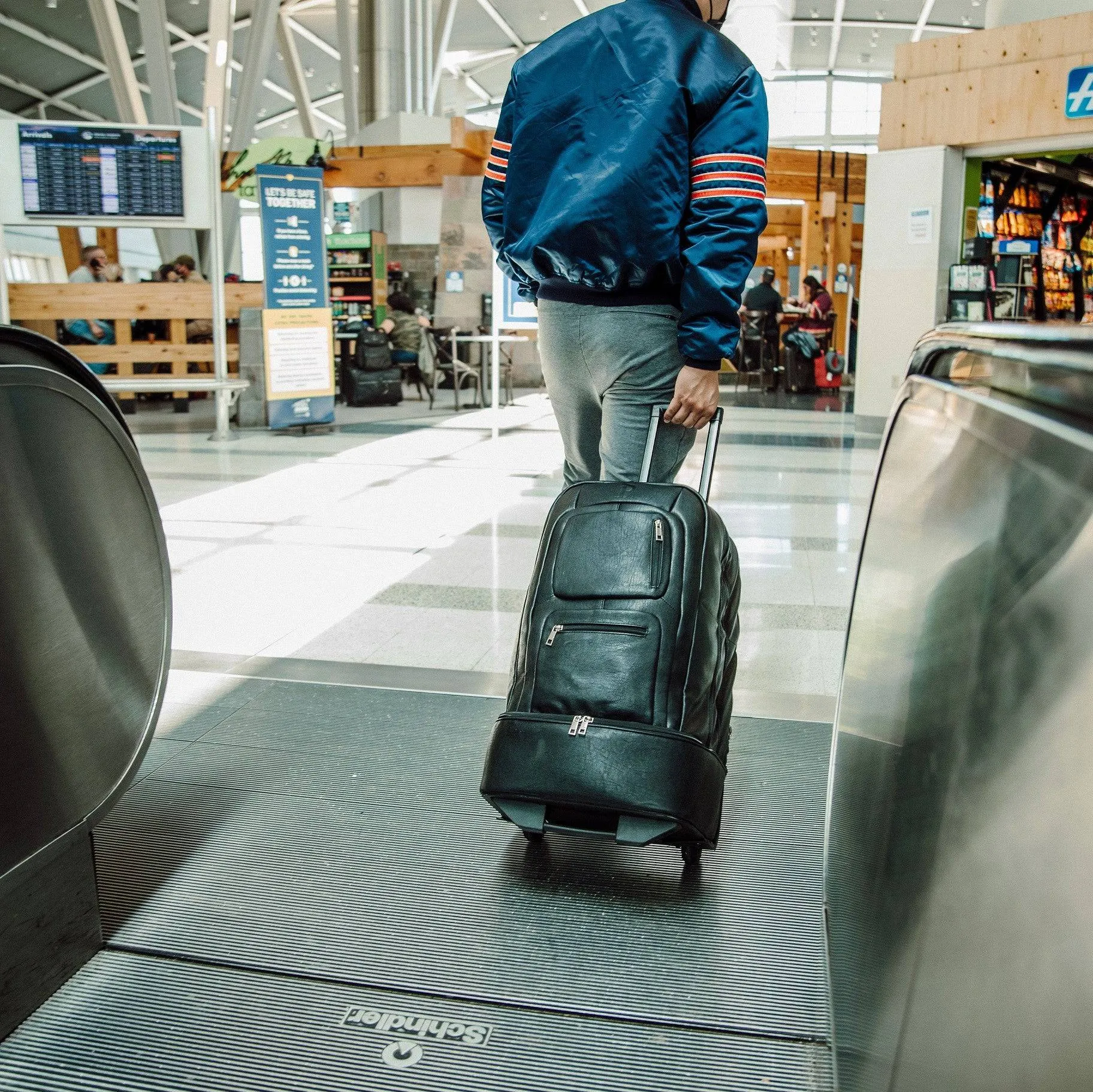 Black Leather Roller Bag Set