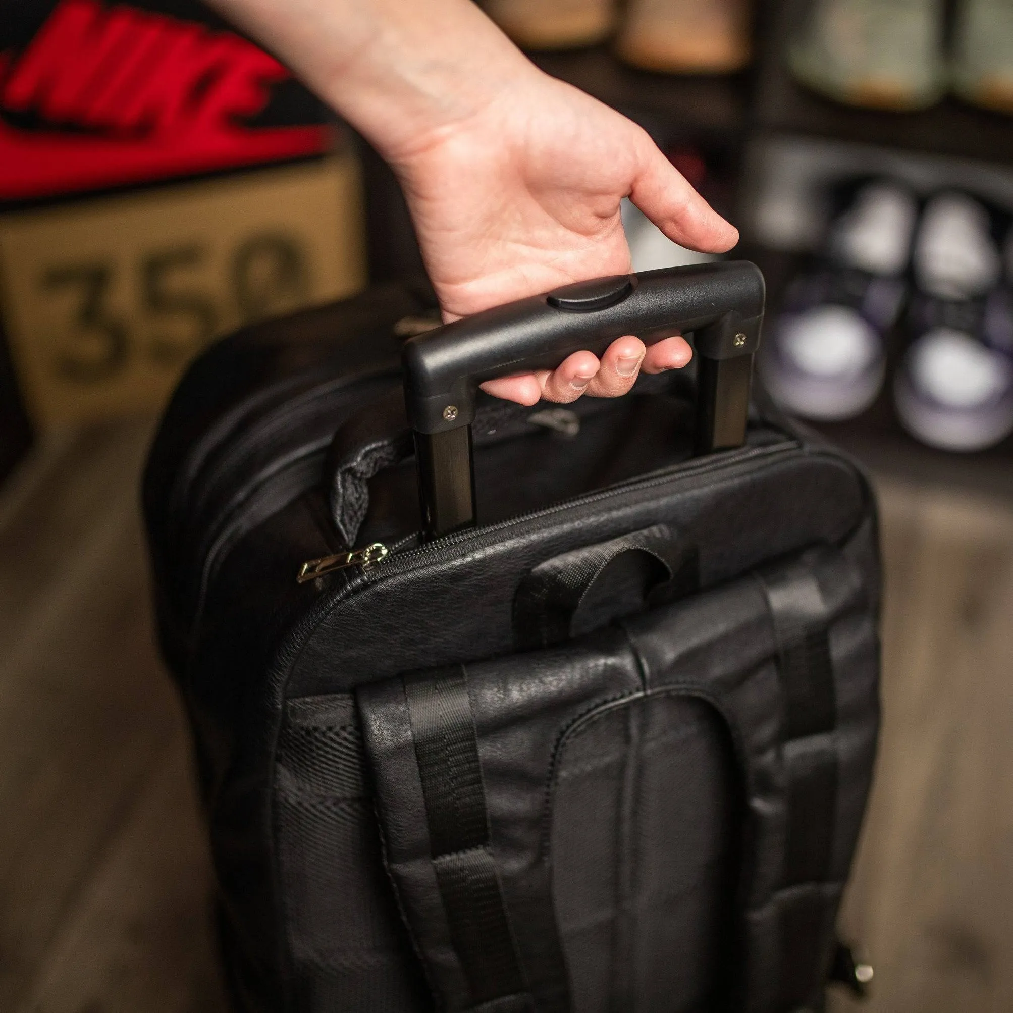 Black Leather Roller Bag Set