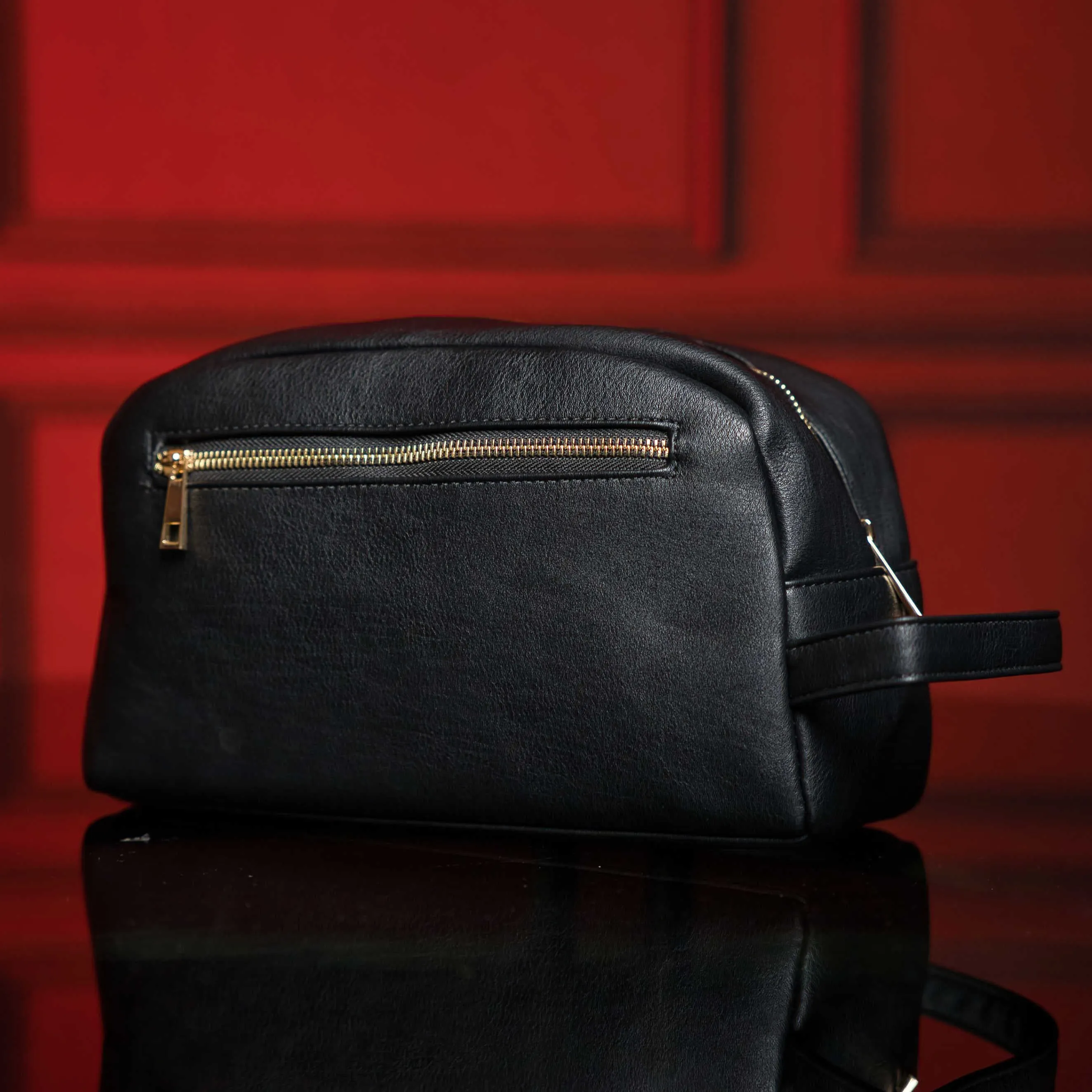 Black Tumbled Leather Toiletry Bag