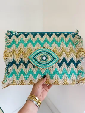 Blue Zigzag eye Oversized Clutch Bag