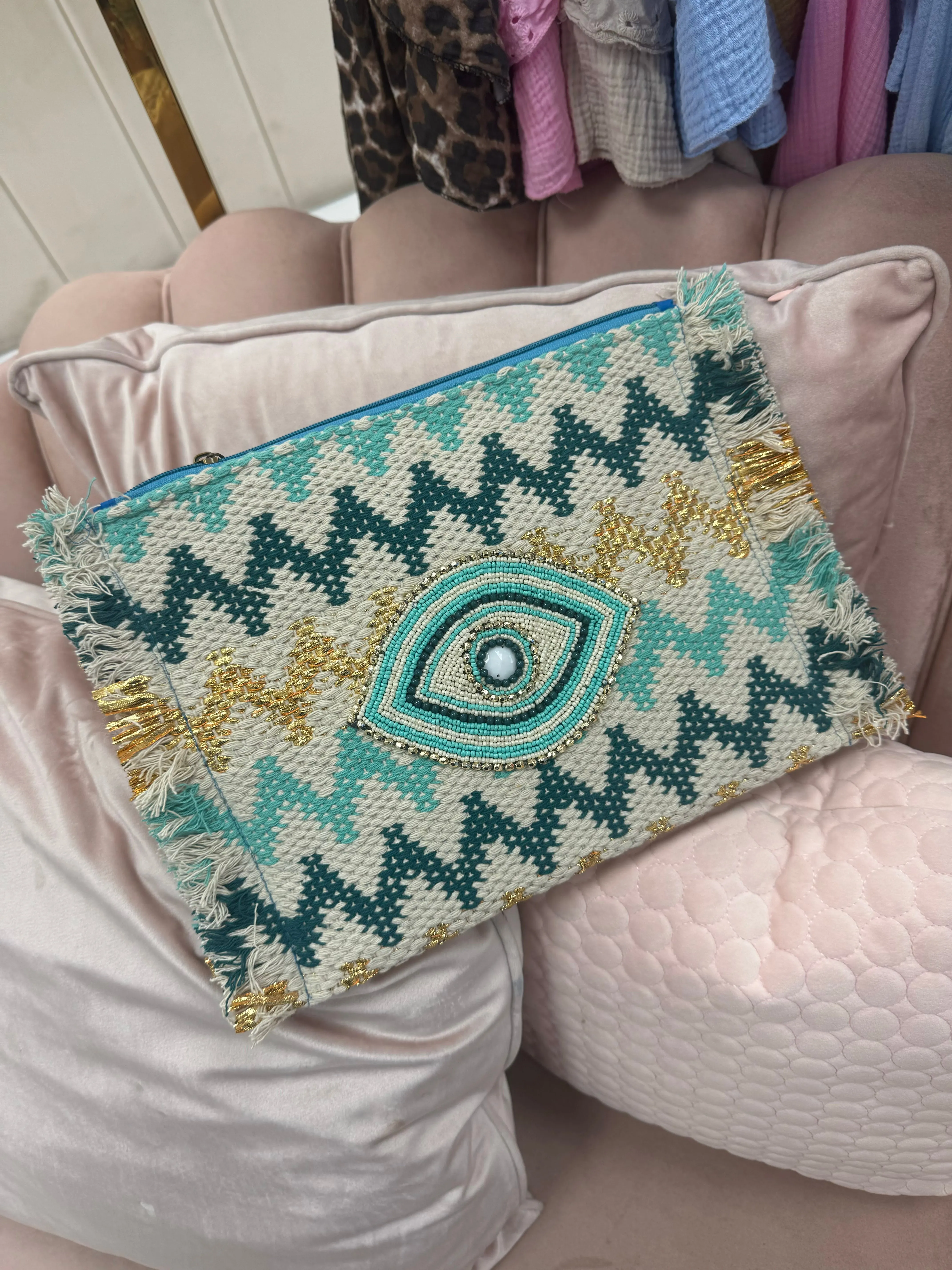 Blue Zigzag eye Oversized Clutch Bag