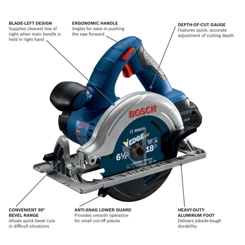 Bosch CCS180-B15 18V 6-1/2" Blade-Left Circular Saw Kit with (1) CORE18V 4 Ah Advanced Power Battery