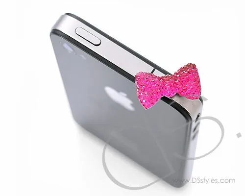 Bow Crystal Headphone Jack Plug - Magenta