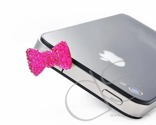 Bow Crystal Headphone Jack Plug - Magenta