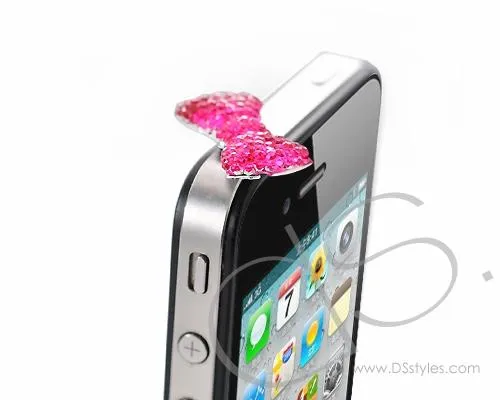 Bow Crystal Headphone Jack Plug - Magenta