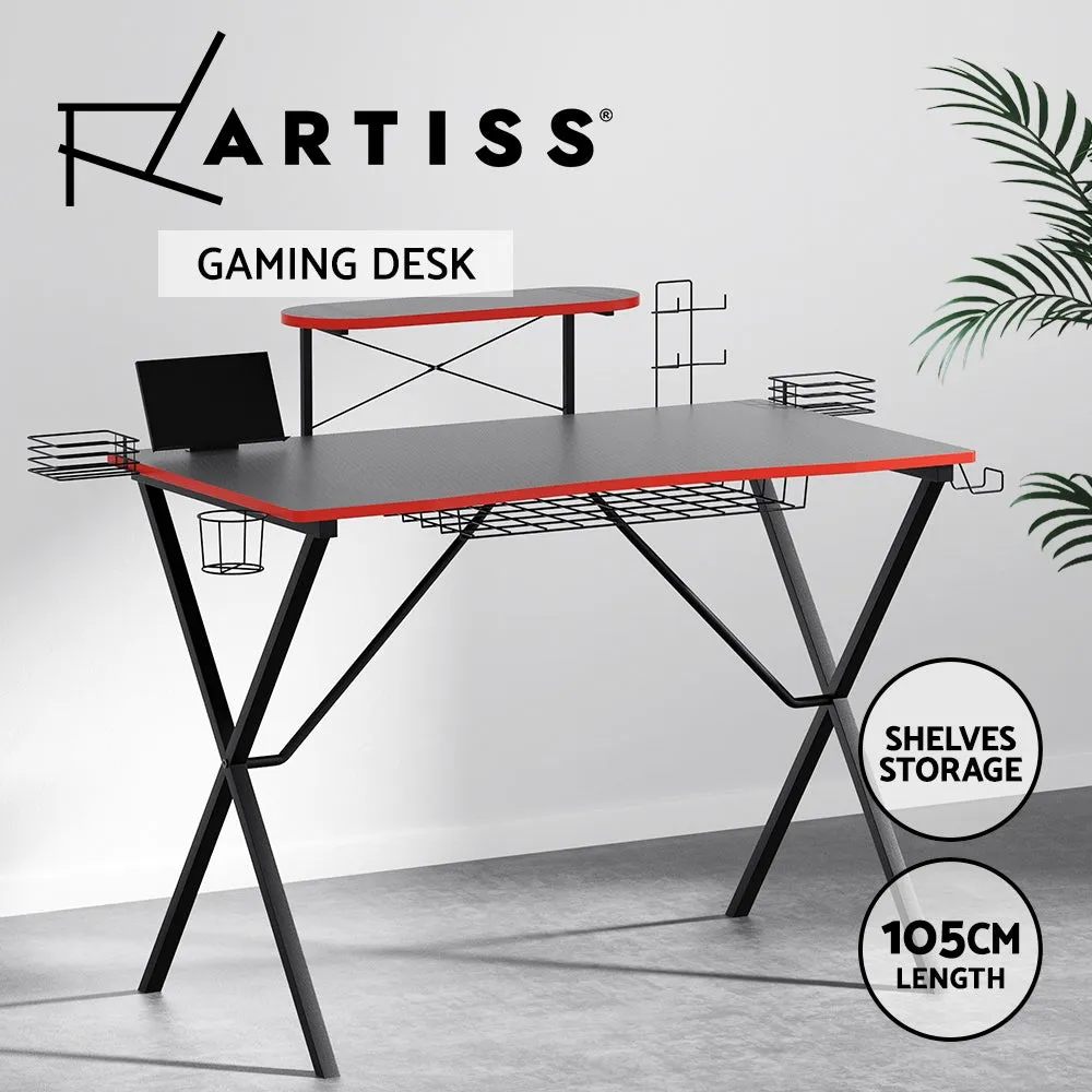 Carbon Steel Gaming Desk with Storage Hooks, 105CM - Artiss