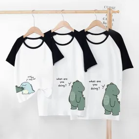 Cartoon Dinosaur Letter Print Family Matching T-Shirt