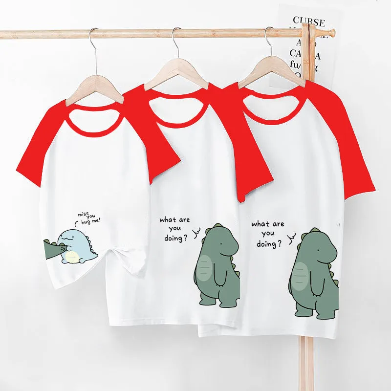 Cartoon Dinosaur Letter Print Family Matching T-Shirt