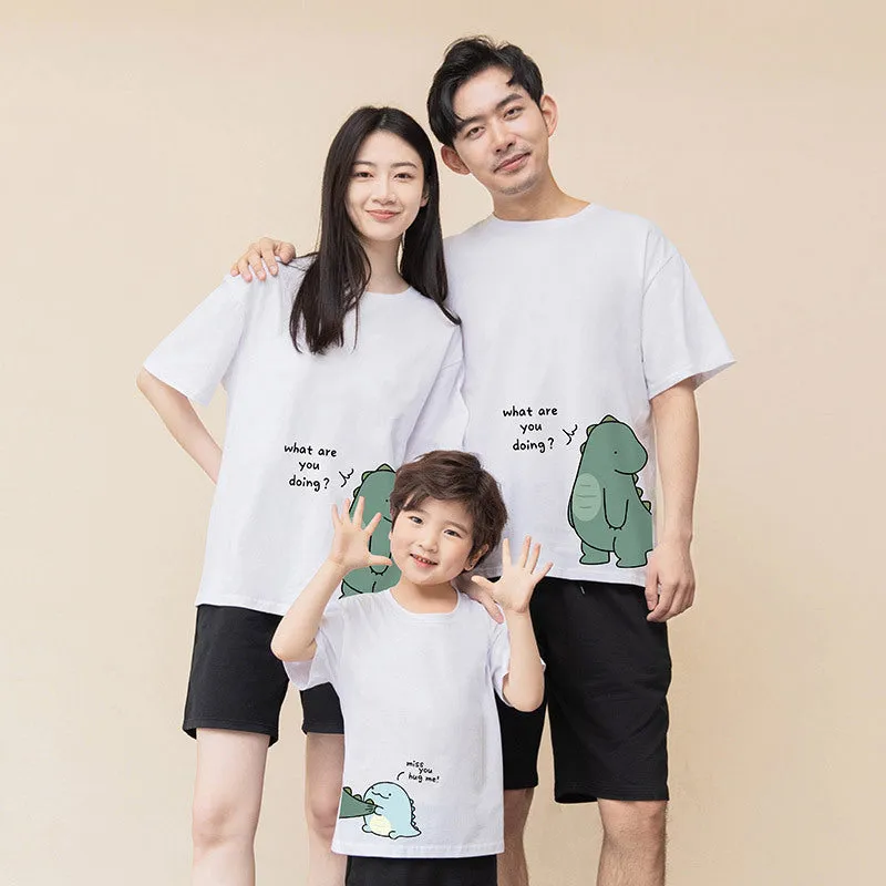 Cartoon Dinosaur Letter Print Family Matching T-Shirt