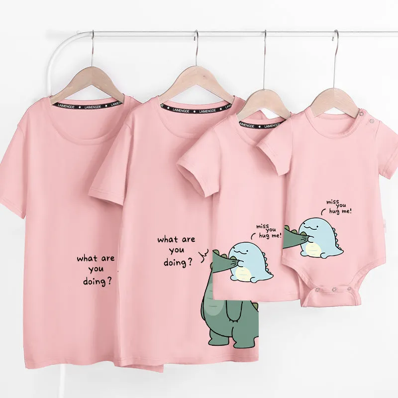 Cartoon Dinosaur Letter Print Family Matching T-Shirt