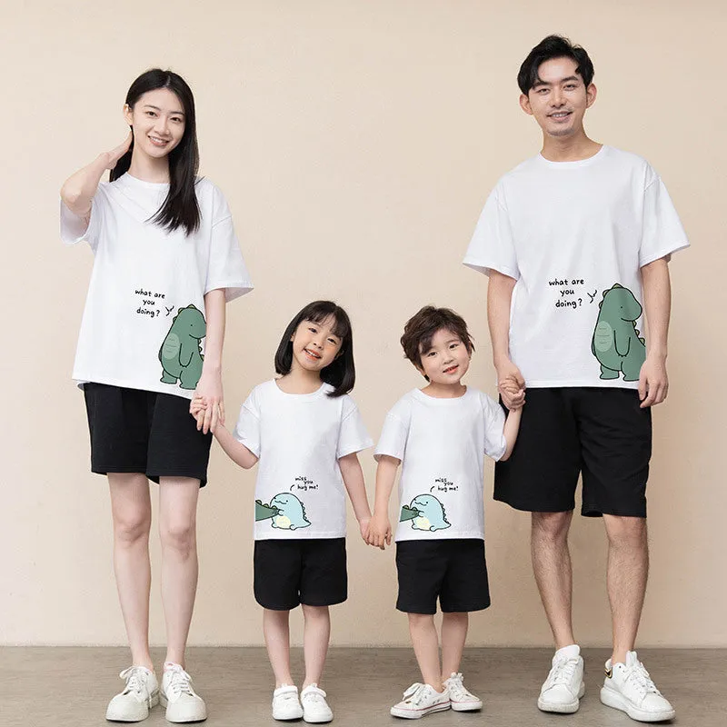 Cartoon Dinosaur Letter Print Family Matching T-Shirt