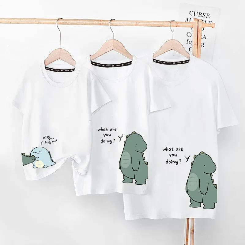 Cartoon Dinosaur Letter Print Family Matching T-Shirt