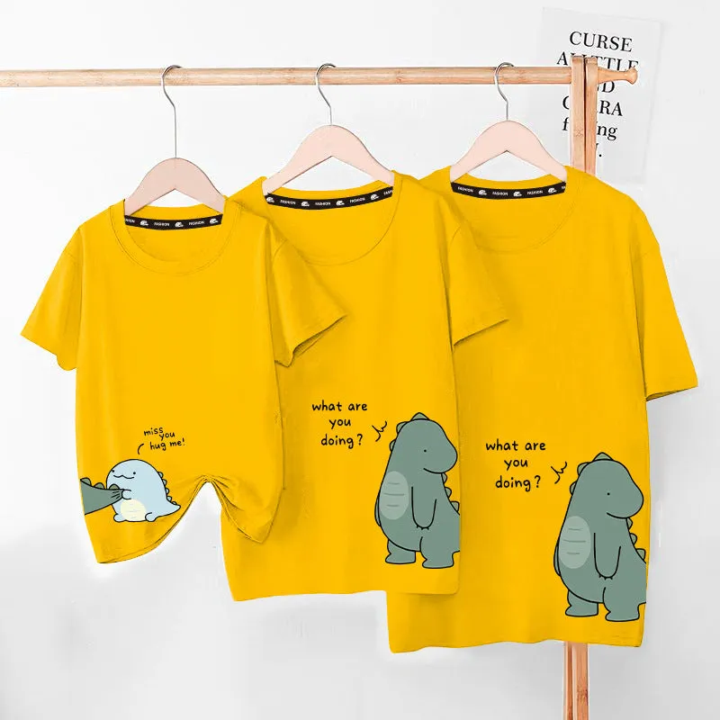 Cartoon Dinosaur Letter Print Family Matching T-Shirt