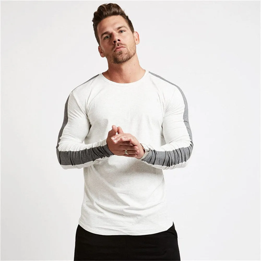 Casual Long Sleeve T-shirt Men Fitness Cotton Shirt Male Gym Workout Skinny Tee Tops Army Green Autumn Running Sport Clothing