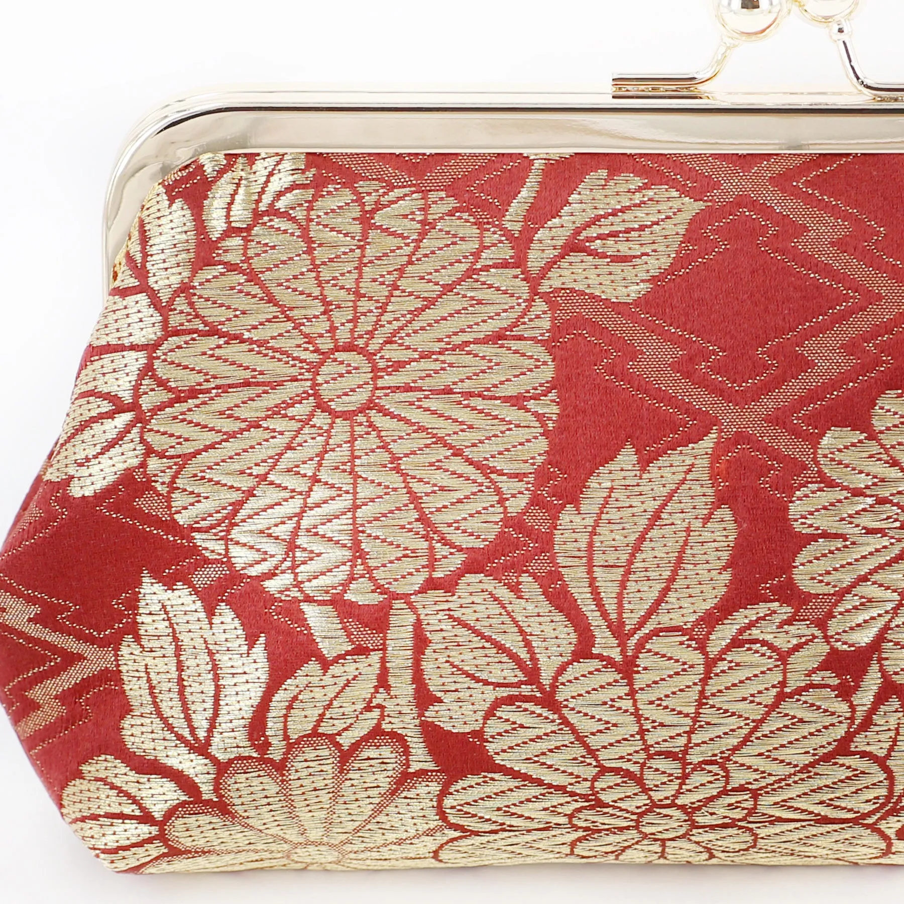 Chrysanthemum and Peony on Burgundy Kimono Clutch | Upcycled from vintage Japanese Kimono