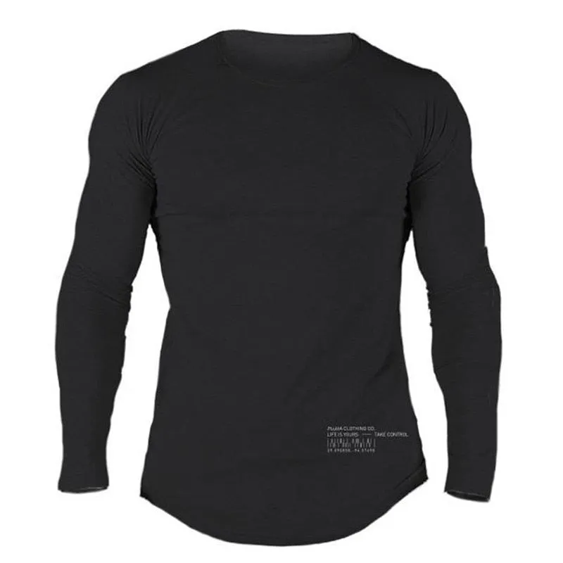 Cotton Long Sleeve Shirt Men Casual Skinny T-shirt Gym Fitness Bodybuilding Workout Tee Tops Male Crossfit Run Training Clothing