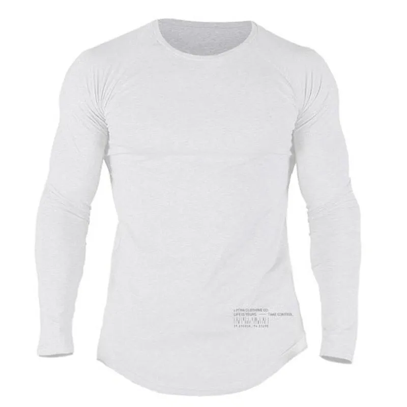 Cotton Long Sleeve Shirt Men Casual Skinny T-shirt Gym Fitness Bodybuilding Workout Tee Tops Male Crossfit Run Training Clothing