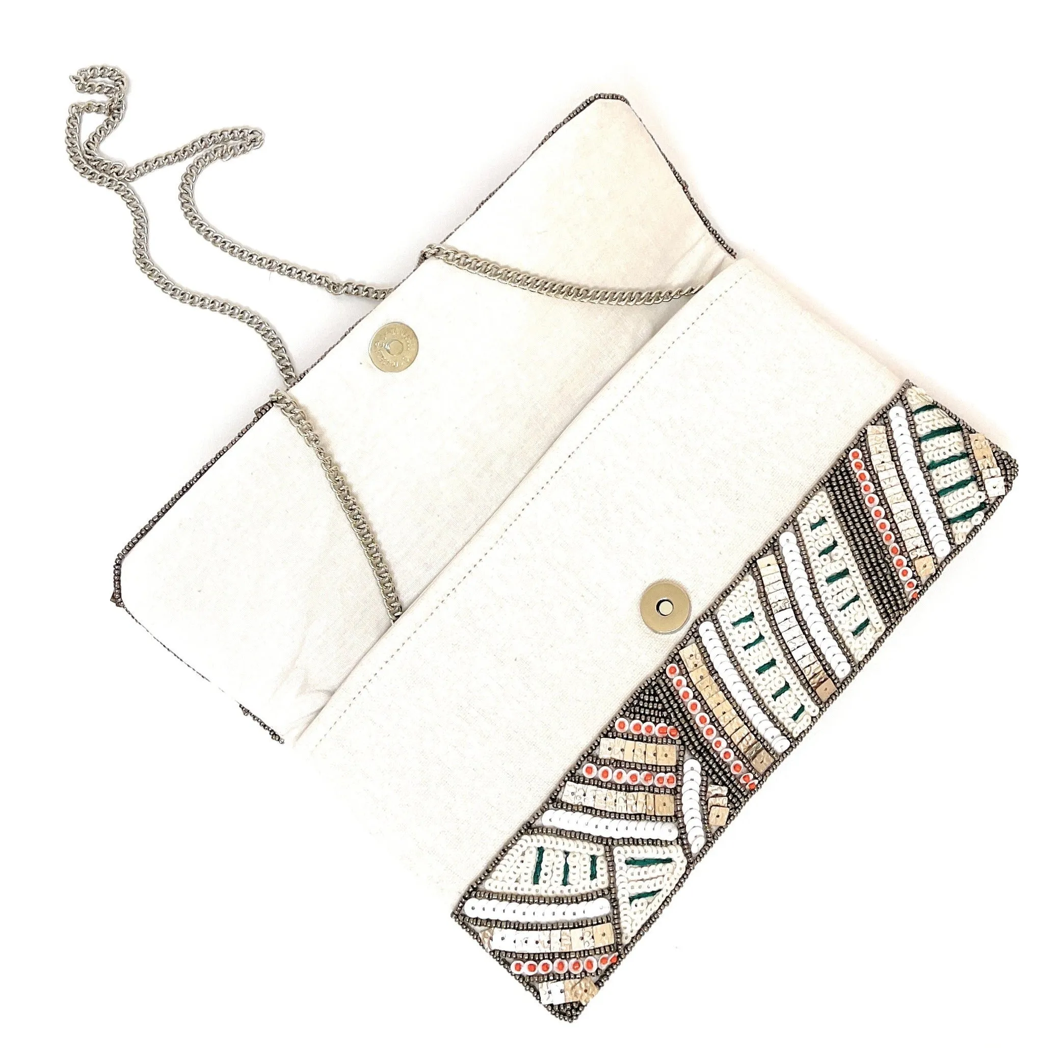 Curved Line Patterned Beaded Clutch Purse