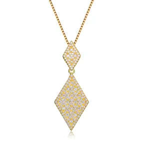 Cz .925 Sterling Silver Gold Plated Diamond Shape Drop Pendant