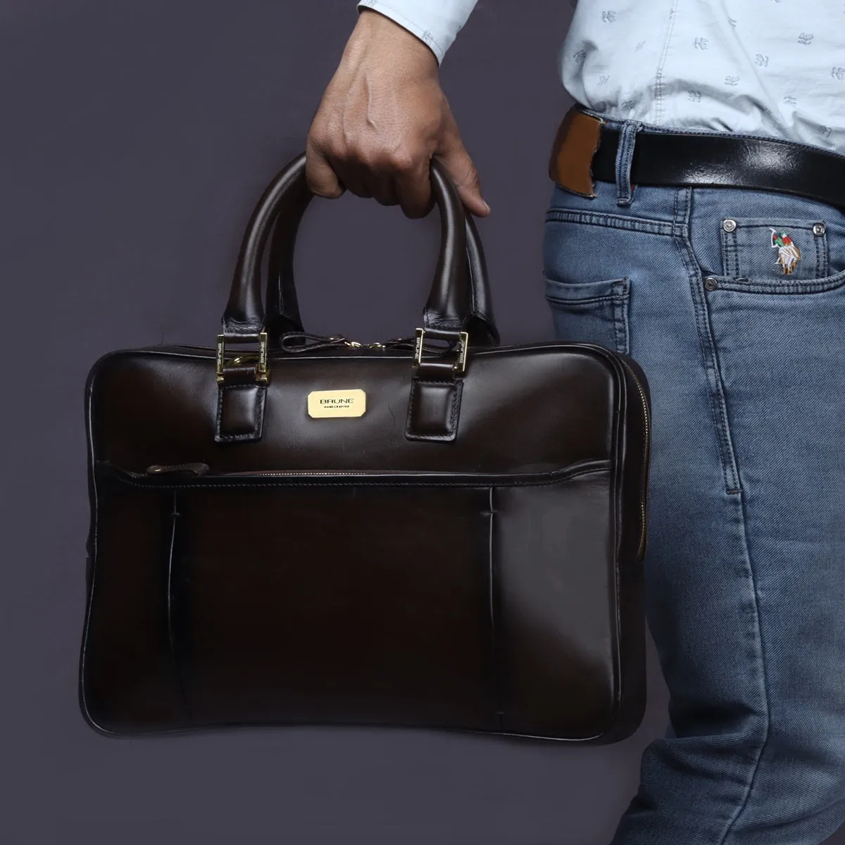 Dark Brown Professional Office Leather Briefcase