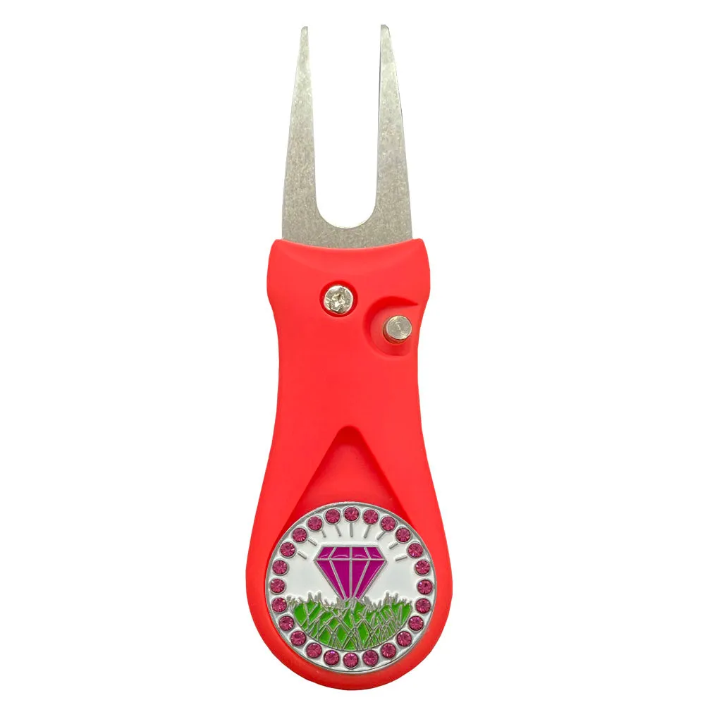 Diamond In The Rough (Pink) Golf Ball Marker With Colored Divot Repair Tool