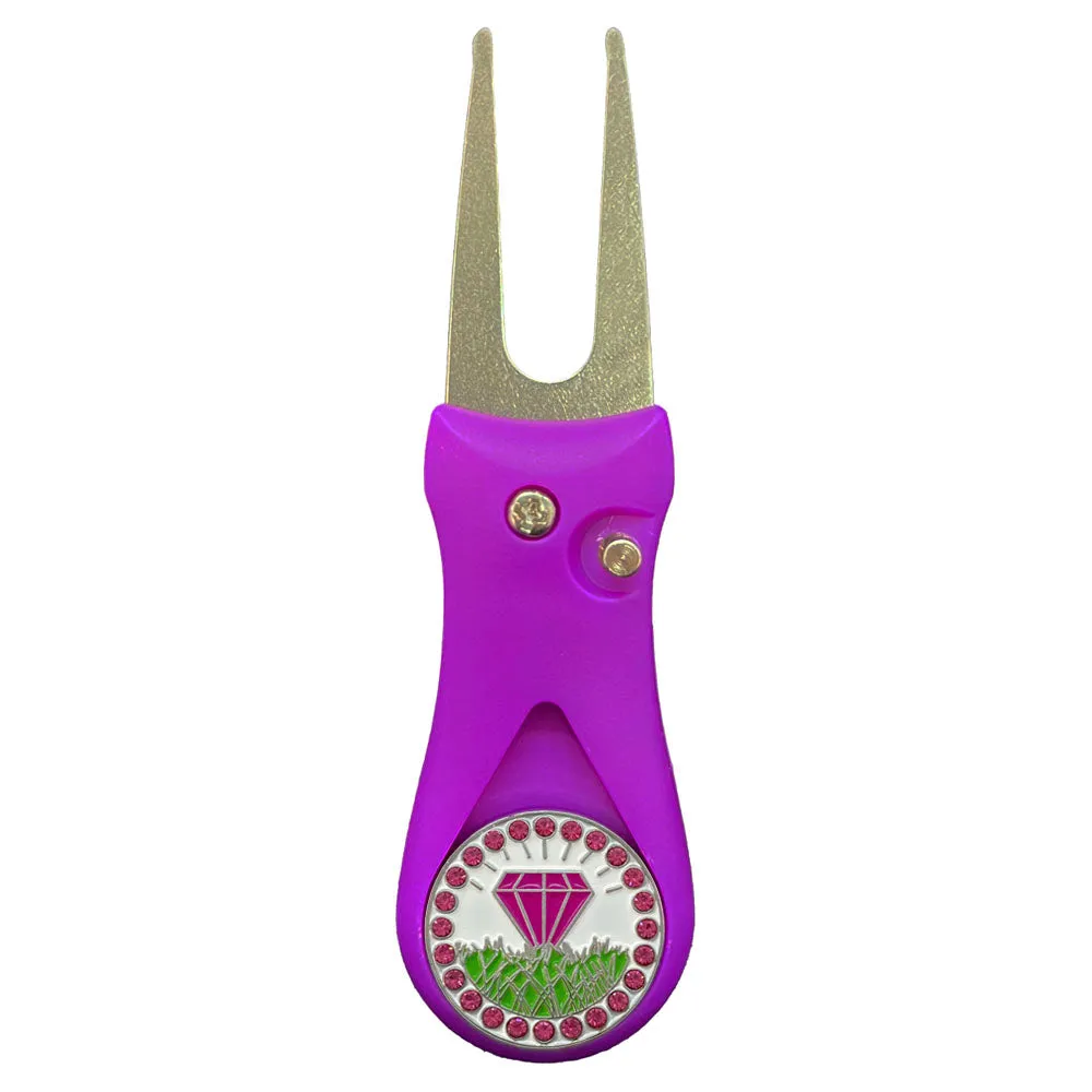 Diamond In The Rough (Pink) Golf Ball Marker With Colored Divot Repair Tool