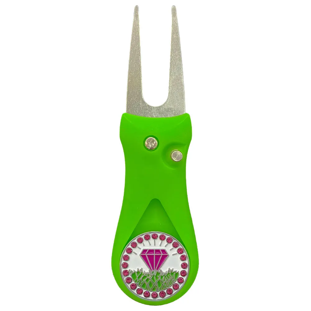 Diamond In The Rough (Pink) Golf Ball Marker With Colored Divot Repair Tool