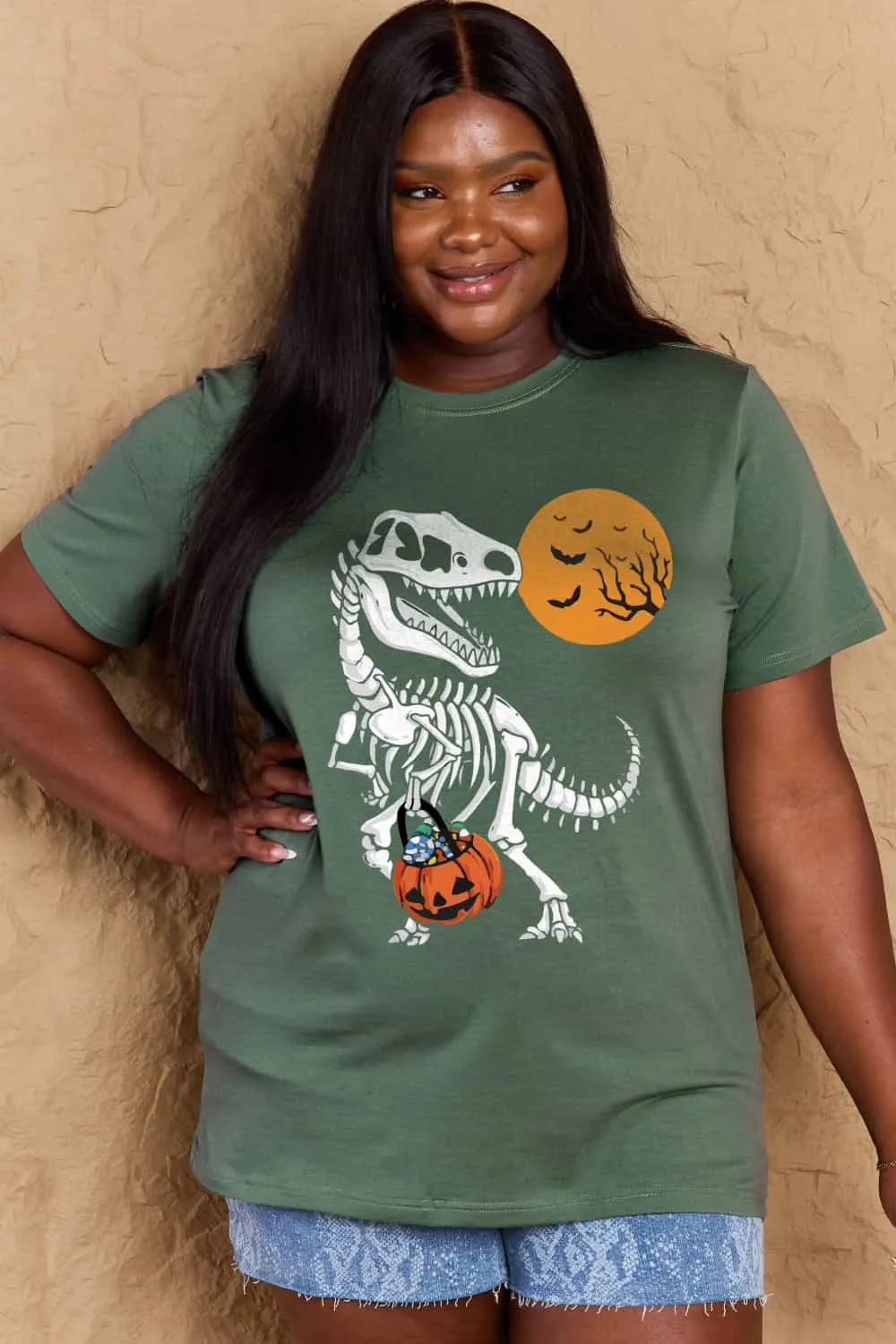 Dinosaur Skeleton Graphic Cotton T-Shirt