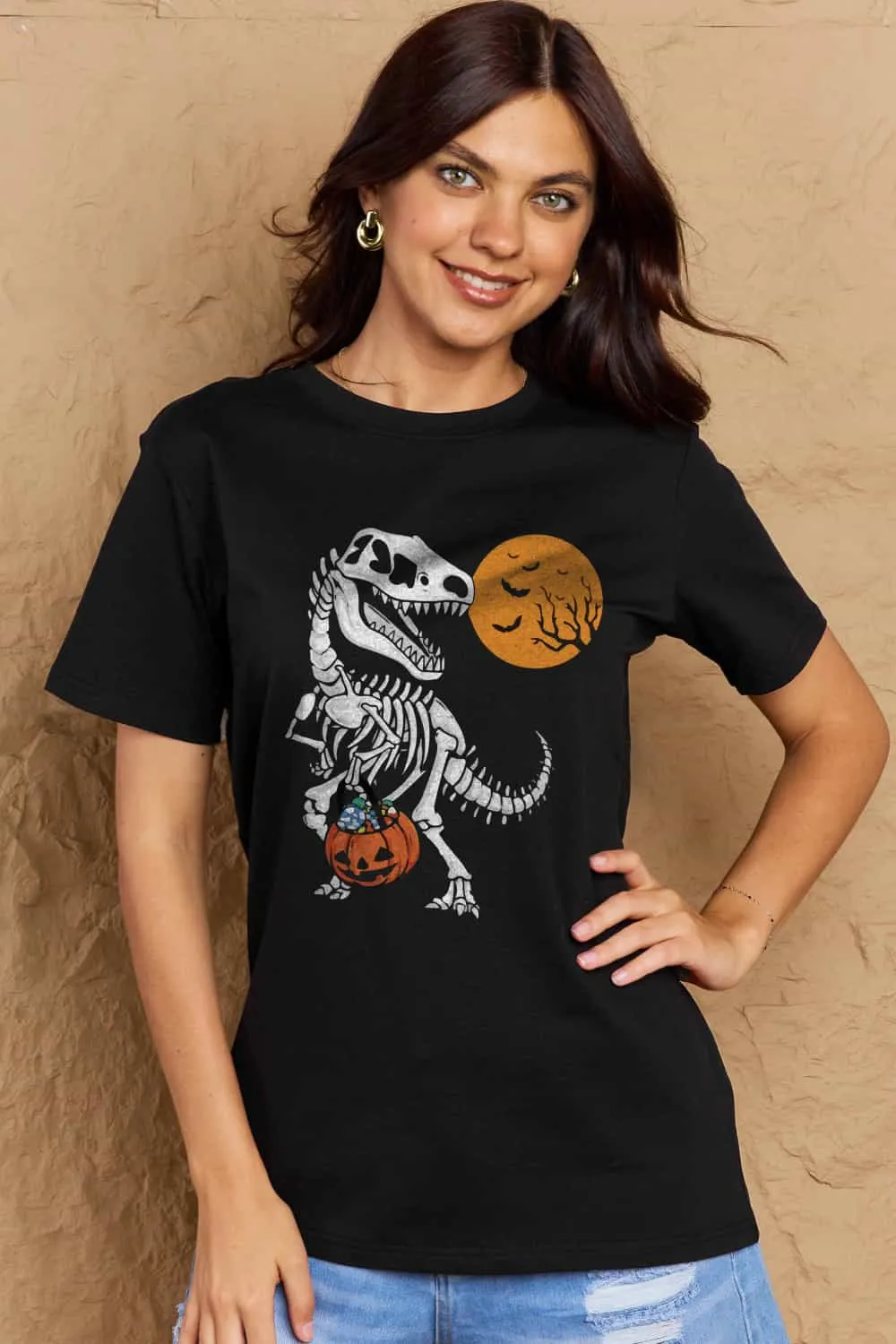 Dinosaur Skeleton Graphic Cotton T-Shirt