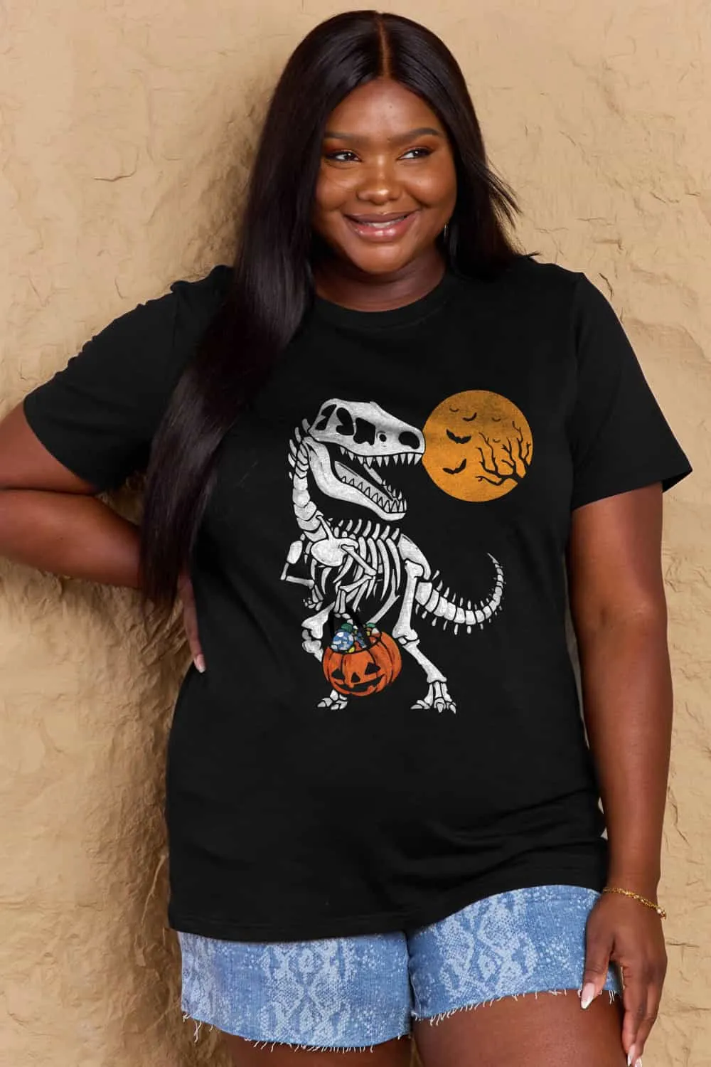 Dinosaur Skeleton Graphic Cotton T-Shirt