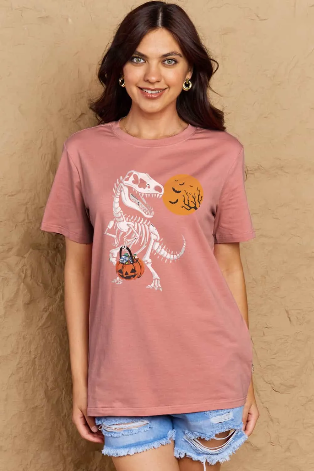 Dinosaur Skeleton Graphic Cotton T-Shirt