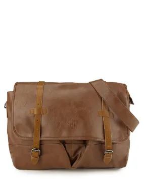 Distressed Leather Nomad Messenger Bag - Camel