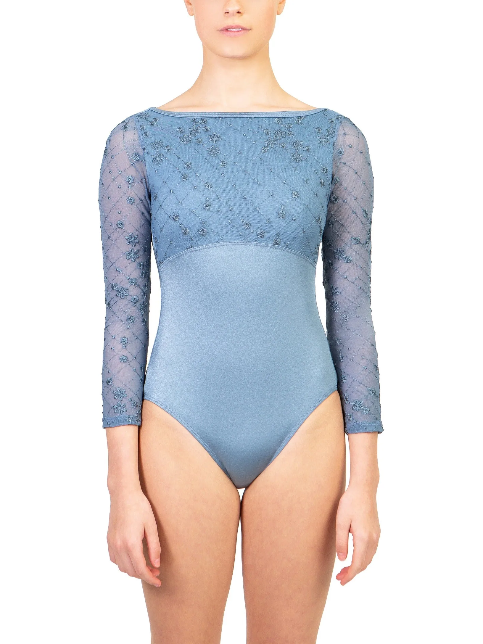 Embroidered Mesh 3/4 Sleeve Child Size Leotard